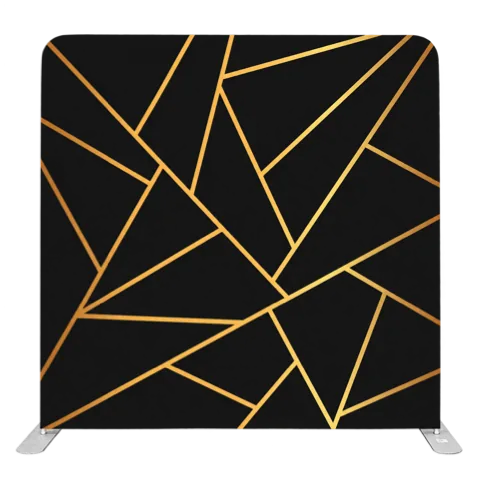 Black backdrop with a geometric gold line design
